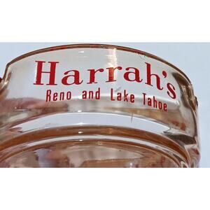Harrah's Glass Ashtray Reno and Lake Tahoe 3 Cigarette Slots Some Scuffing